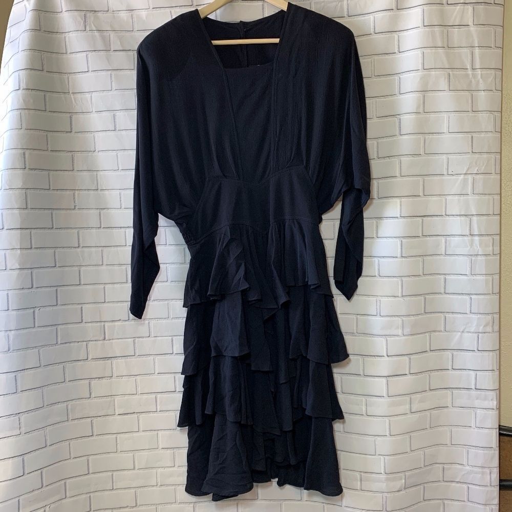 Choon Vintage Black Crepe Ruffled Dress Size 10‎